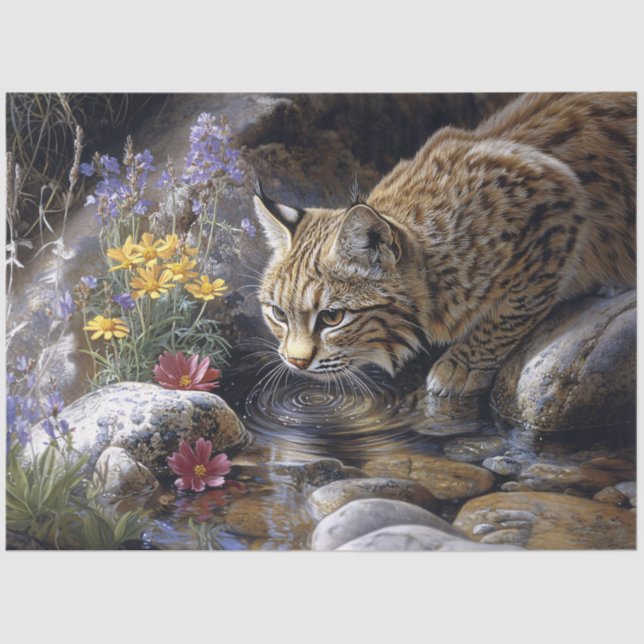 Bobcat mit Wildblumen Seidenpapier (Vorderseite)
