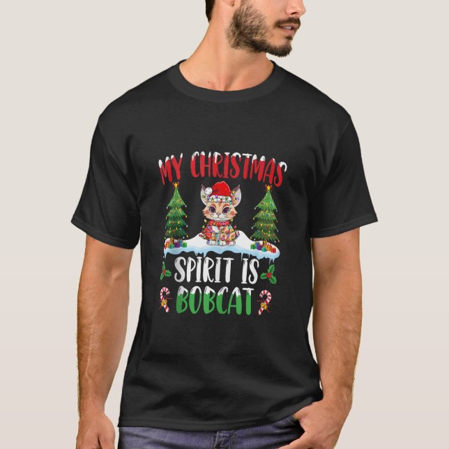 Bobcat Tragen Weihnachtsmannmütze Weihnachten Geis T-Shirt (Vorderseite)