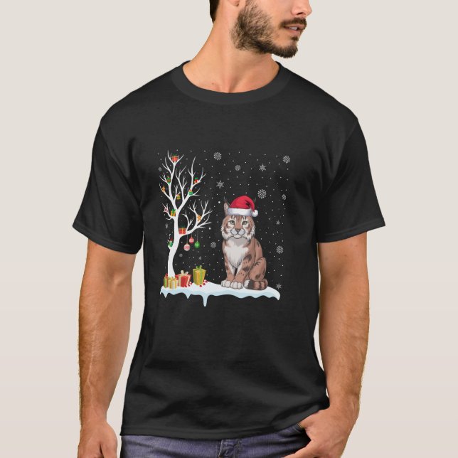 Bobcat Weihnachtsmannmütze Festlicher Baum Weihnac T-Shirt (Vorderseite)
