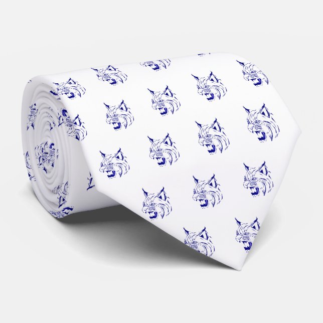 Bobcat Wild Cat Team Mascot Necktie Blue/White Krawatte (Gerollt)