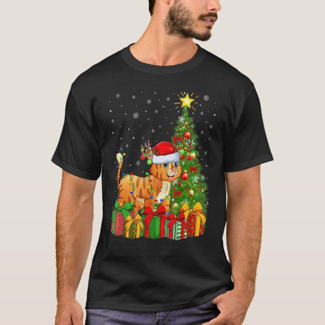Bobcat   Xmas Holiday Santa Bobcat Christmas Tree T-Shirt (Vorderseite)