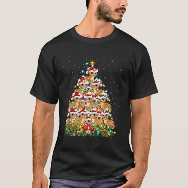 Bobcat Xmas Tree Lighting Santa Bobcat Weihnachten T-Shirt (Vorderseite)