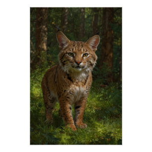 Bobcat Youngster and Forest Trail Poster