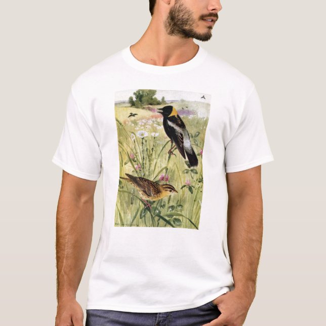 Bobolinks, Gänseblümchen und rosa Klee T-Shirt (Vorderseite)