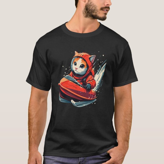 Bobschlitzenfahrer Katze auf Bob T-Shirt (Vorderseite)