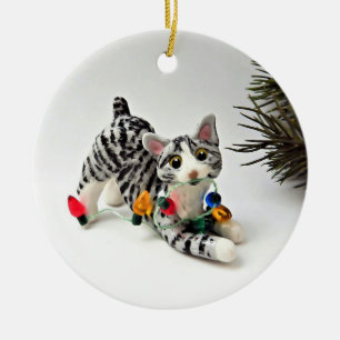 Bobtail Cat Gray Tabby Holiday Ornament