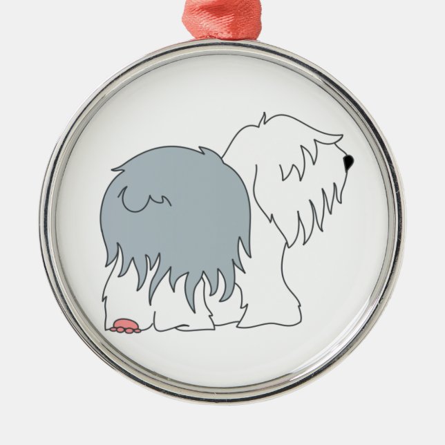 Bobtail Schäferhund Silbernes Ornament (Vorne)