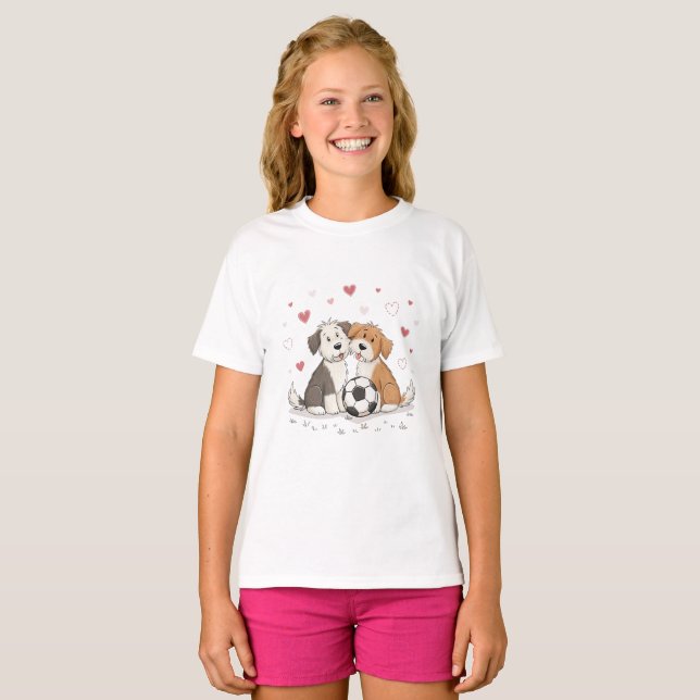 Bobtail  with soccer ball for Valentine's Day T-Shirt (Vorne ganz)