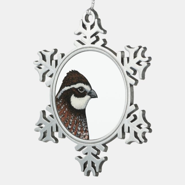 Bobwhite Quail Head Schneeflocken Zinn-Ornament (Rechts)