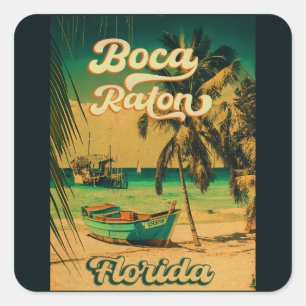 Boca Raton Florida Palm Tree Beach Vintag FL Quadratischer Aufkleber