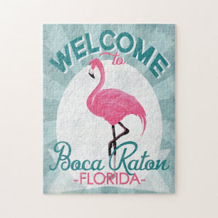 Boca Raton Florida Pink Flamingo Retro Puzzle