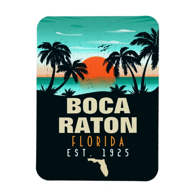 Boca Raton Florida Retro Sunset Beach Souvenirs Magnet (Vertikal)