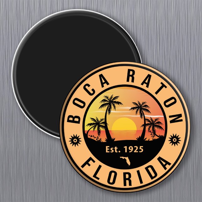 Boca Raton Florida Retro Sunset Beach Souvenirs Magnet (Von Creator hochgeladen)