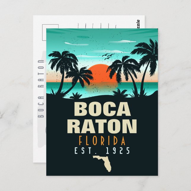 Boca Raton Florida Retro Sunset Beach Souvenirs Postkarte (Vorne/Hinten)