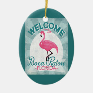 Boca Raton Florida Rosa Flamingo Retro Keramik Ornament