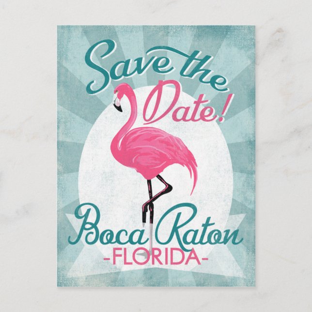 Boca Raton Save the Date Pink Flamingo Ankündigungspostkarte (Vorderseite)