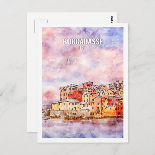 Boccadasse Italien Berühmte Wasserfarbskizze Postkarte (Vorne/Hinten)