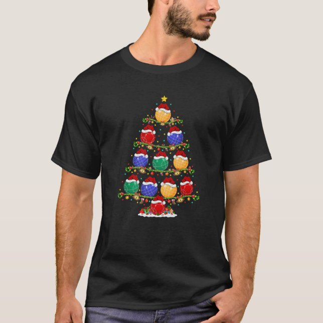 Bocce Lover Xmas Lighting Santa Bocce Christmas Tr T-Shirt (Vorderseite)