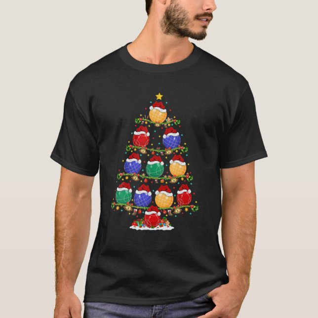 Bocce Lover Xmas Lighting Santa Bocce Christmas Tr T-Shirt (Vorderseite)