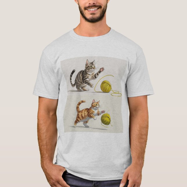 Bocetos de Gatos Jugando - Arte y Dibujo T-Shirt (Vorderseite)