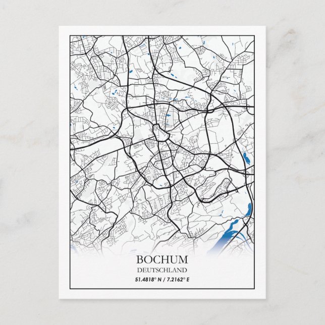 Bochum Deutschland City Map Travel Simple Minimal Postkarte (Vorderseite)