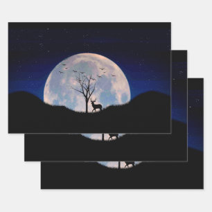 Bock mit großem Geweih gegen Vollmond Geschenkpapier Set