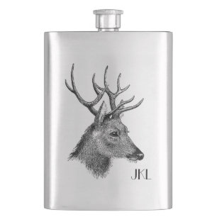 Bockkopf mit Monogramm Flachmann