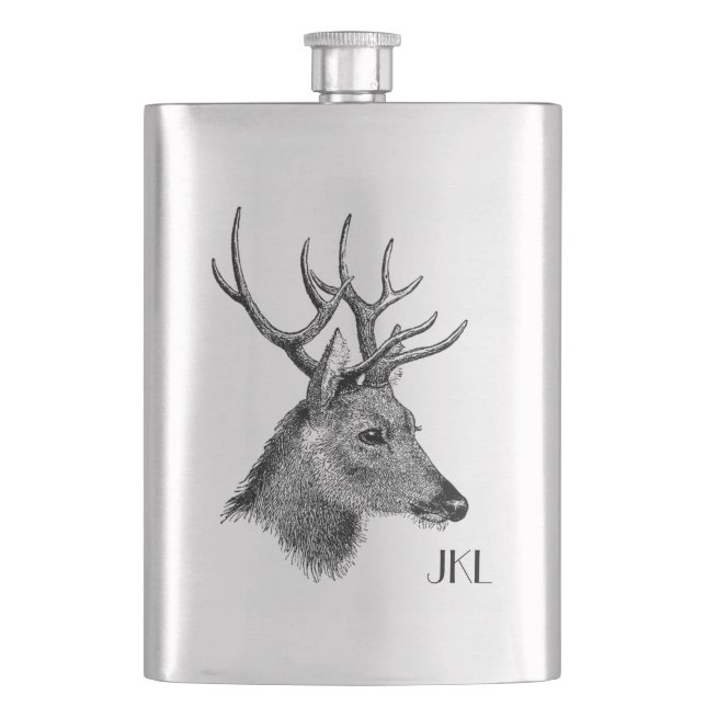 Bockkopf mit Monogramm Flachmann (Vorderseite)