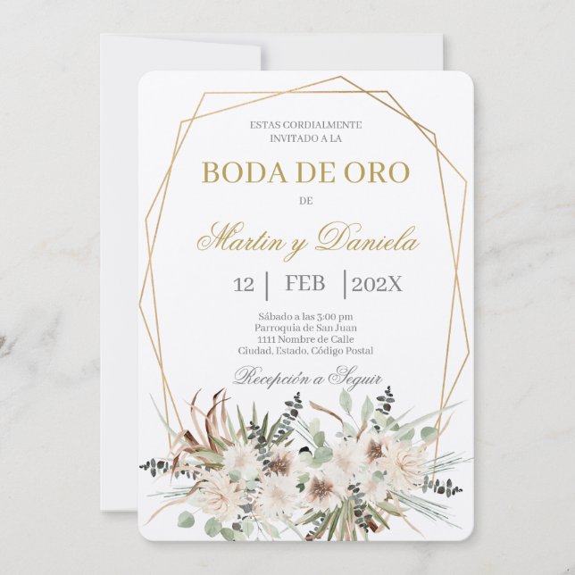 Boda de oro con flor blanca einladung (Vorderseite)