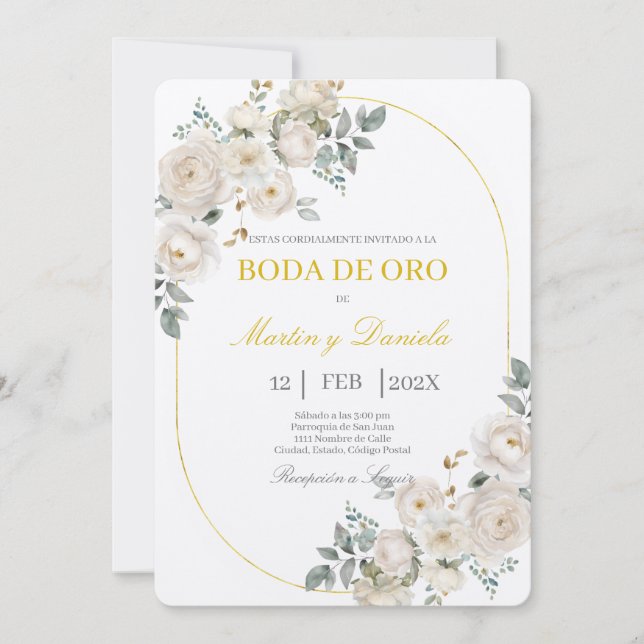 Boda de oro con flor blanca einladung (Vorderseite)