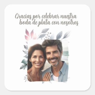 Boda de plata de 25 años con foto Gracias Quadratischer Aufkleber
