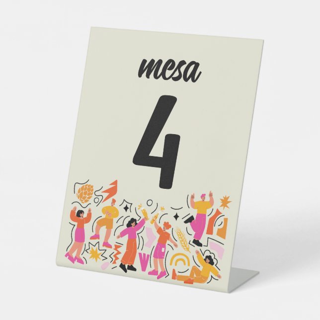 Boda Festival Naranja y Rosa Identificador de mesa Sockelschild (Vorderseite)