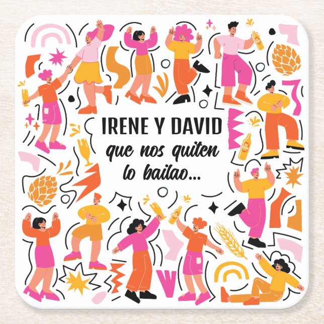 Boda Festivalera - Baile Disco - Naranja y Rosa Rechteckiger Pappuntersetzer (Vorderseite)