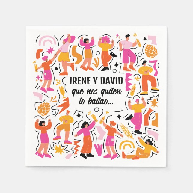 Boda Festivalera - Baile Disco - Naranja y Rosa Serviette (Vorderseite)