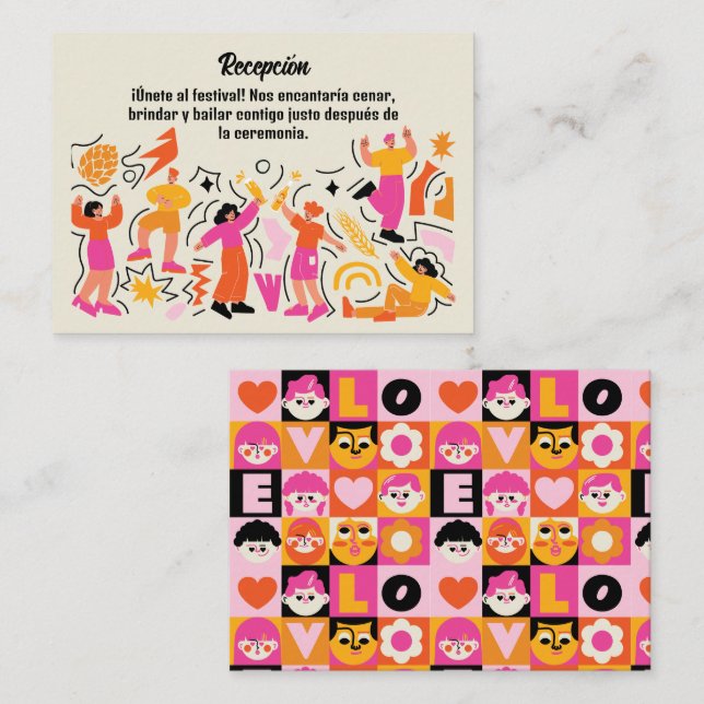 Boda Festivalera Baile Naranja y Rosa (Spanish) Begleitkarte (Vorne/Hinten)