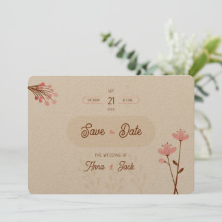 Boda flores silvestres rosa y beige botánico save the date