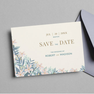 Boda romántico floral azul y rosa save the date