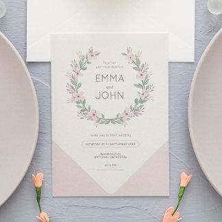 Boda romántico rosa corona de flores silvestres einladung