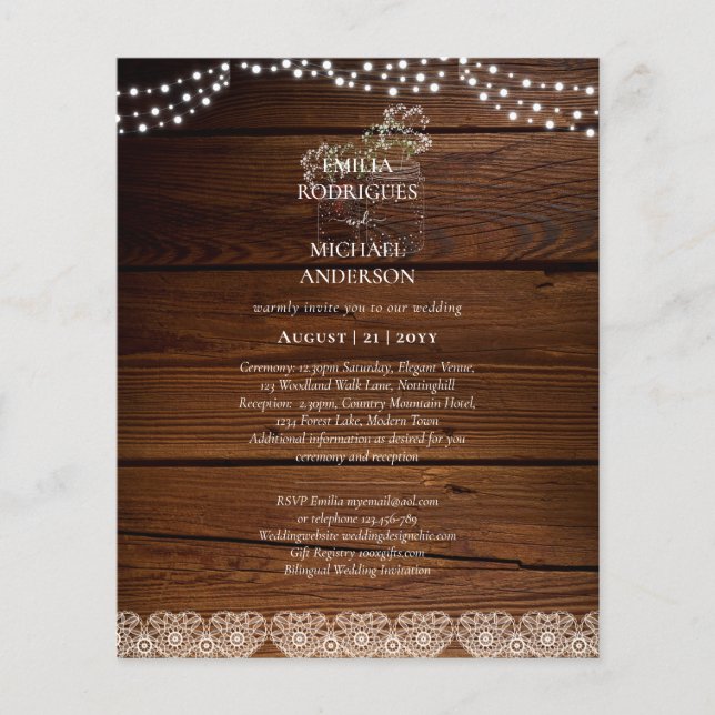 Boda RUSTIC Hochzeit Einladung in zweisprachiger S Flyer (Vorne)