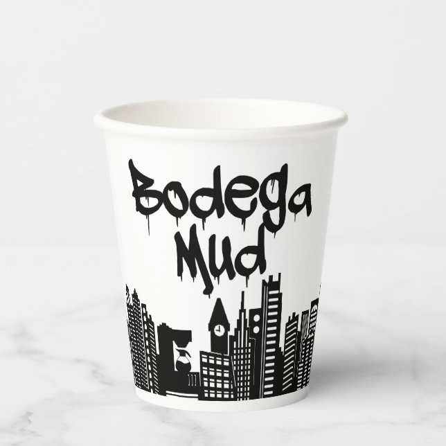 Bodega Mud Coffee Cup - Version mit schwarzer Mark Pappbecher (Vorderseite)