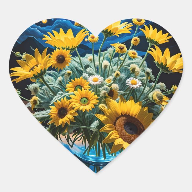 Bodegón Flores y Noche 1 - 001 Herz-Aufkleber (Vorderseite)