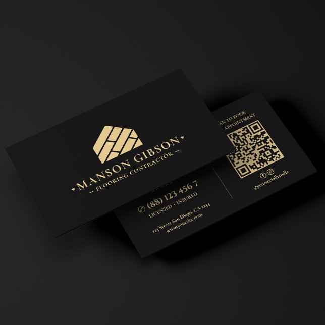 Bodenleger-Logo Schwarz Minimal Modern Visitenkarte (Flooring Contractor Logo Black Minimal Modern Business Card
)