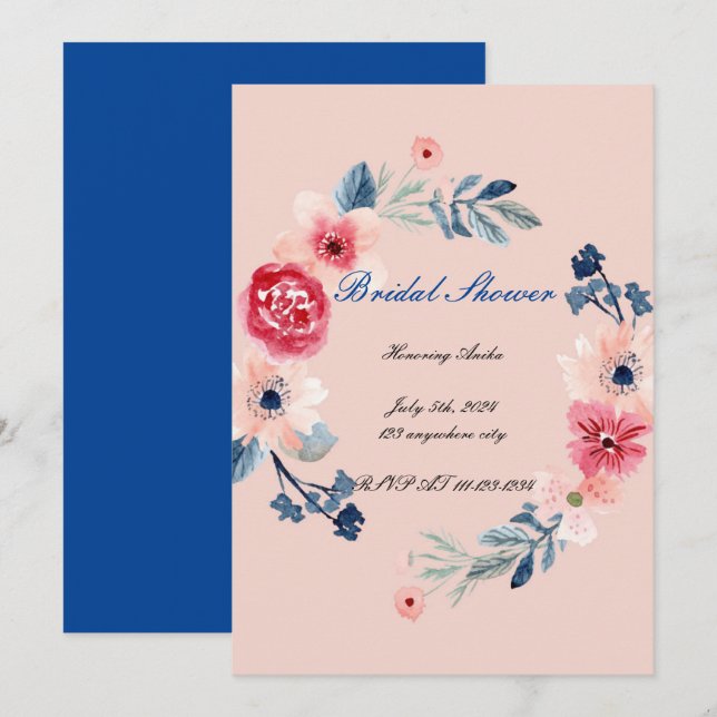BODENPINK BRIDAL SHOWER EINLADUNG (Vorne/Hinten)