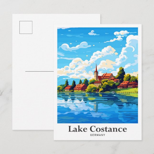 Bodensee Deutschland Reisetafel Illustration Postkarte (Vorne/Hinten)