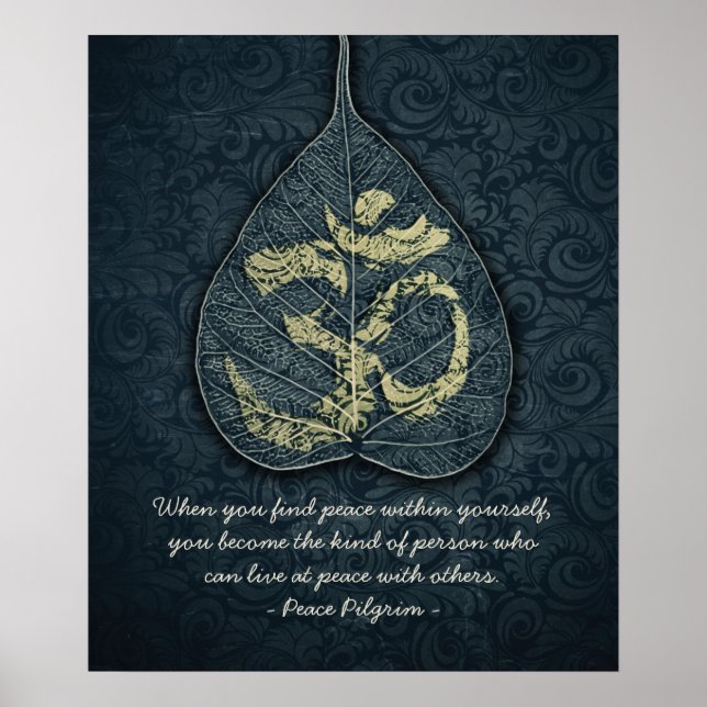 Bodhi Leaf & Gold OM Symbol Yoga Meditation Quotes Poster (Vorne)