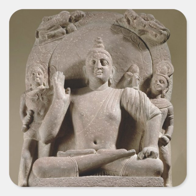 Bodhisattva, Mathura (roter Sandstein) Quadratischer Aufkleber (Vorderseite)