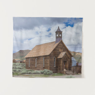Bodie-Geisterstadt-Kirchen-bewölkte Himmel Wandteppich