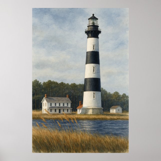 Bodie Island Leuchtturm Aquarell Poster (Vorne)