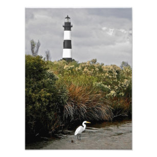 Bodie Island Lighthouse with Egret Fotodruck