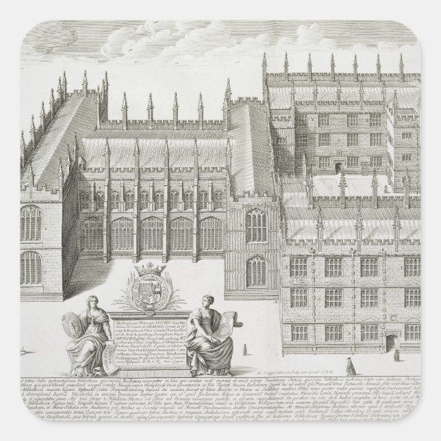 Bodleian Library, Oxford, from 'Oxonia Illustrata' Quadratischer Aufkleber (Vorderseite)